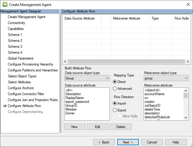 Screenshot of Attribute Flow page