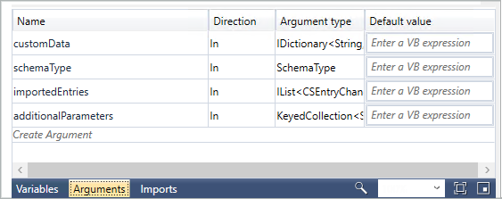 Full import workflow arguments