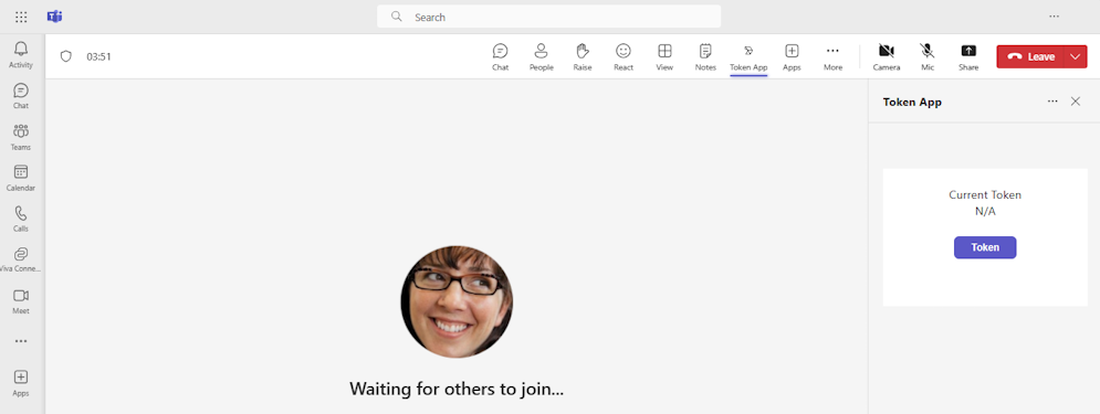 Screenshot of Teams meeting displaying the Current Token.
