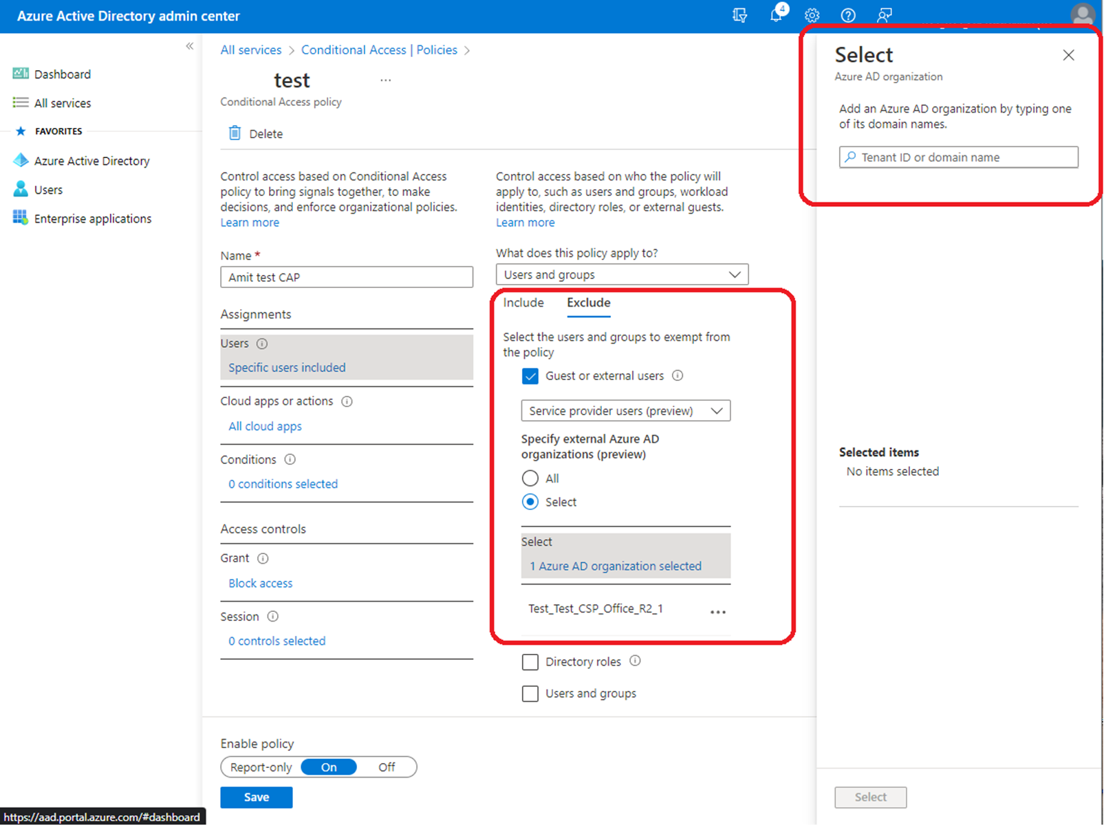 Screenshot of CA policy.