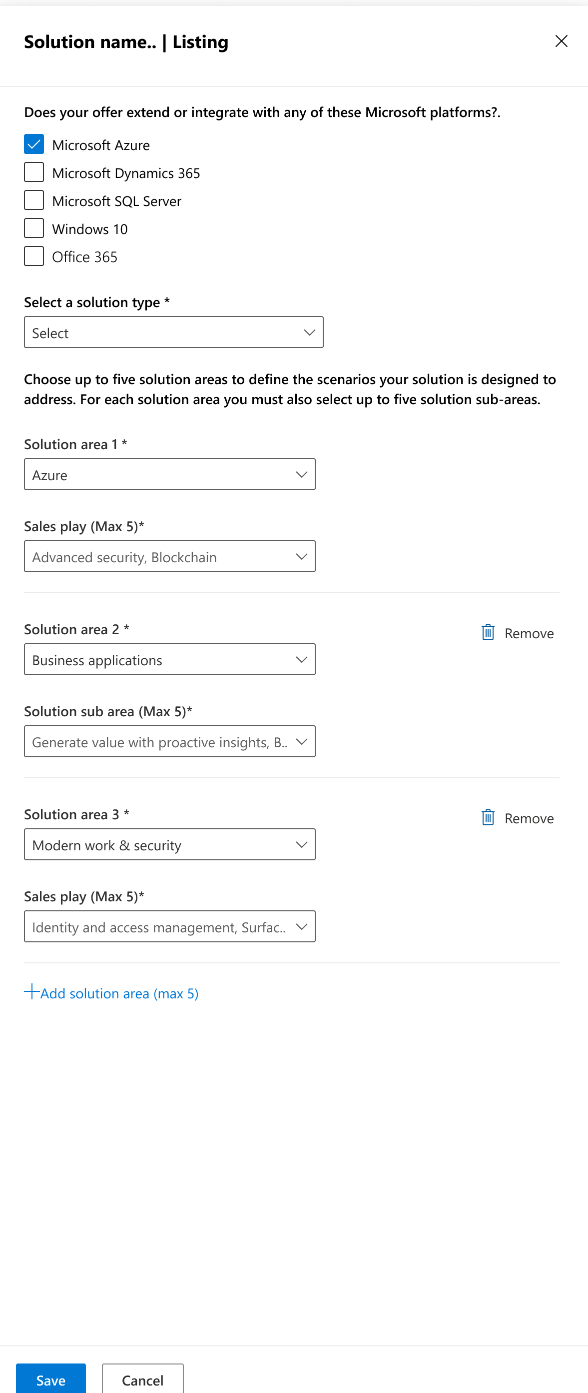 Screenshot shows the co-sell listing section of the Co-sell Solutions page.