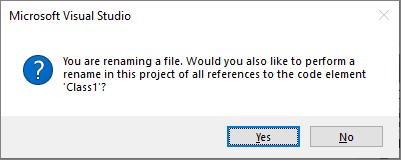 Select Yes to rename the class as well.