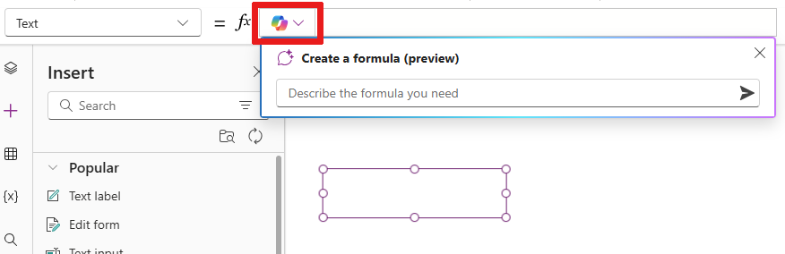 Skjermbilde av funksjonaliteten Opprett en formel som viser et eksempel på inndata.