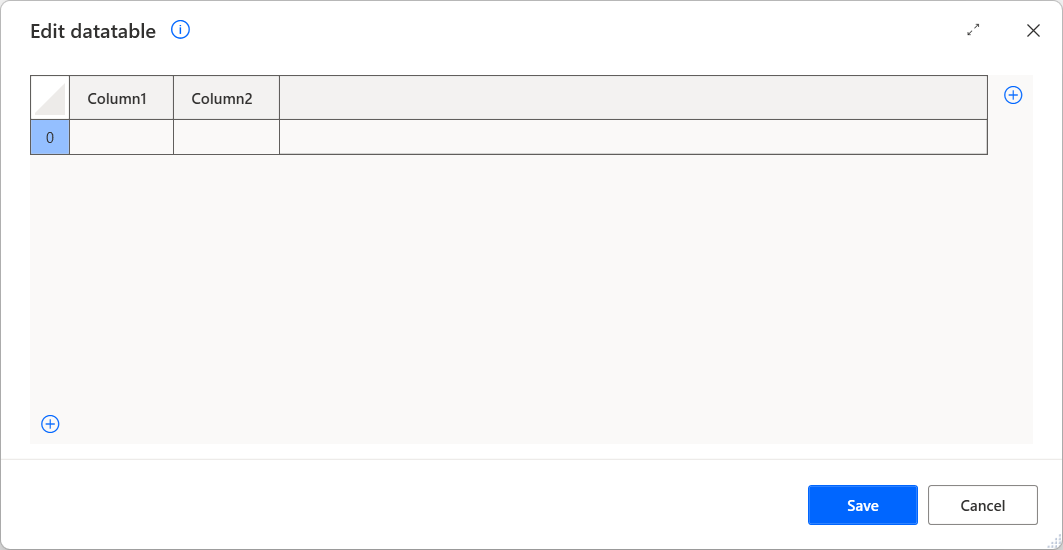 Skjermbilde av det visuelle verktøyet for handlingen Opprett ny datatabell.