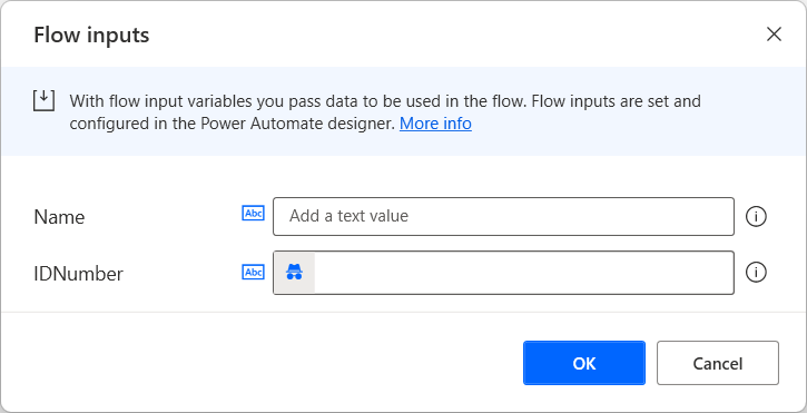 Skjermbilde av dialogboksen for flytinndata med en sensitiv variabel.