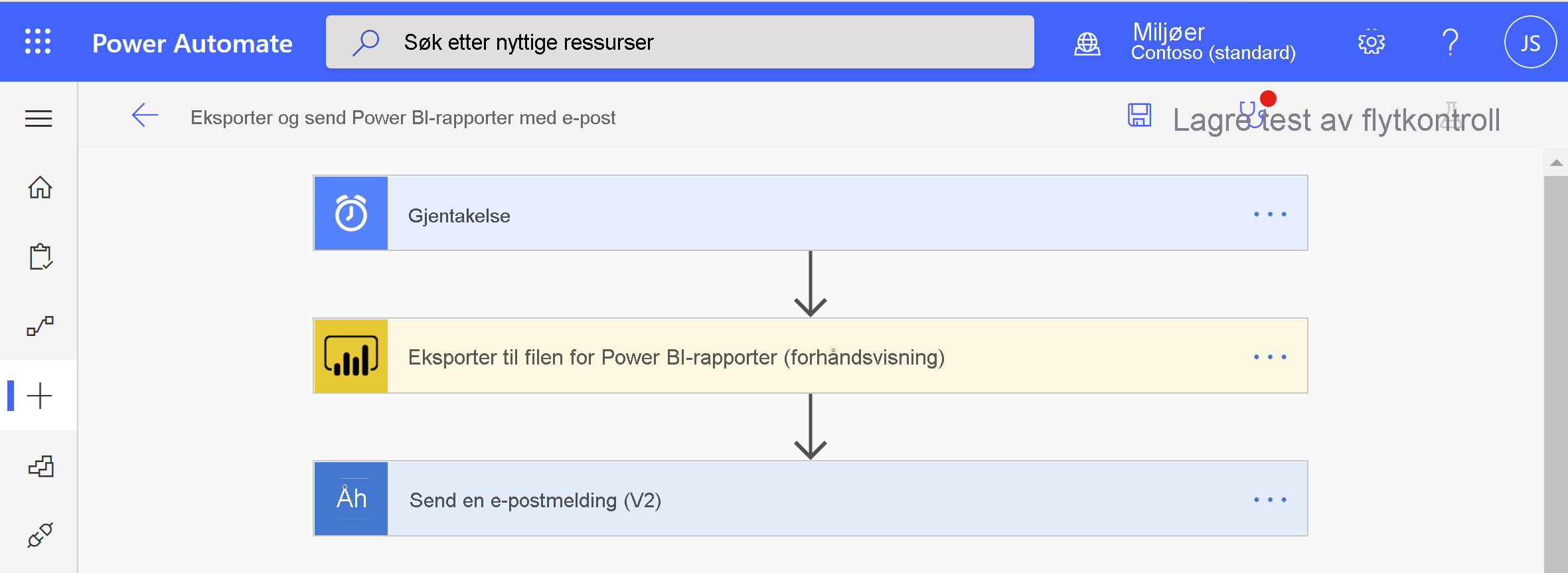 Skjermbilde av Power BI Automate-vinduet som viser opprettingsalternativer.