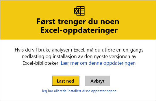 Skjermbilde av Excel-oppdateringer.