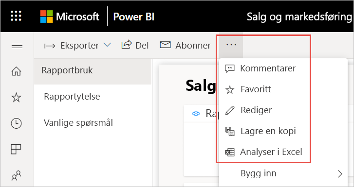 Skjermbilde av analyse i Excel.