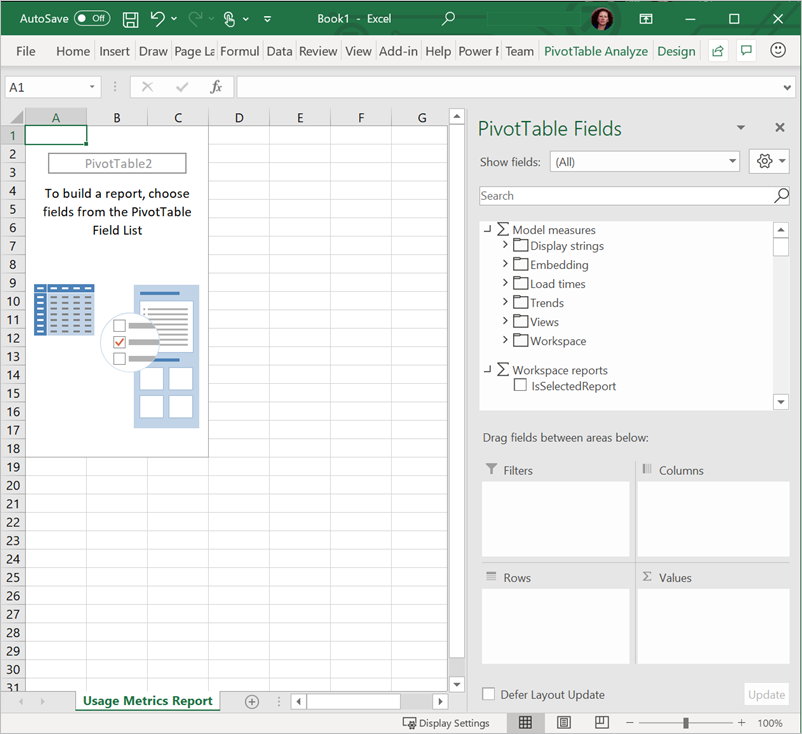 Skjermbilde av pivottabell i Excel.