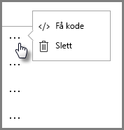 Skjermbilde av henting eller sletting av innebyggingskoder.
