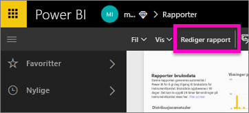 Skjermbilde som viser velg Rediger rapport.