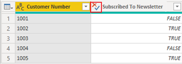 Skjermbilde av hvordan du endrer datatypen for kolonnen til Sann/Usann.