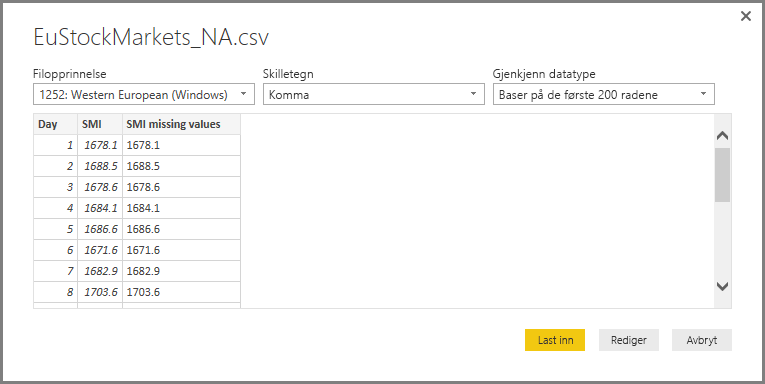 Screenshot of the CSV file dialog, showing the selected CSV.