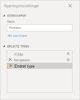 Screenshot that shows the applied steps in the Products query.