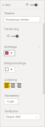 Skjermbilde som viser tittelalternativet, der du kan endre skriftfarge, størrelse og familie.