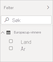 Skjermbilde som viser dataruten med eurocupvinnerfelt, land og år.