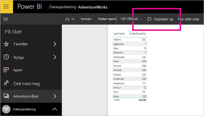 Oppdater visualobjekter for rapporter