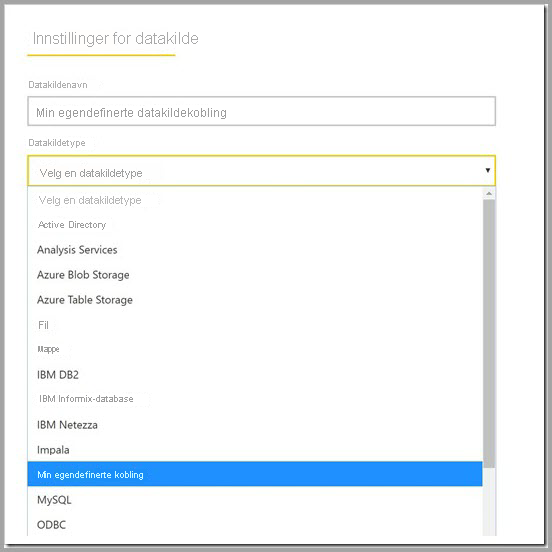 Screenshot that shows the Data Source list on the Settings page.