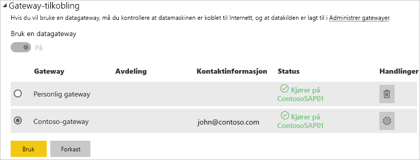 Screenshot displays the users in the Gateway connection dialog.