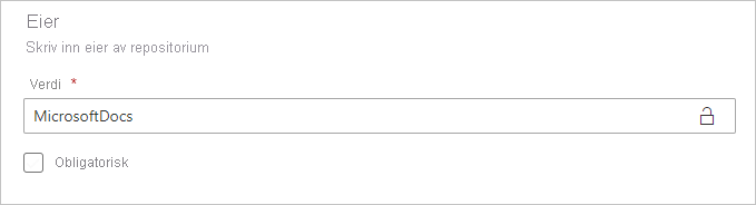 Skjermbilde av en standardparameterverdi som kan endres.