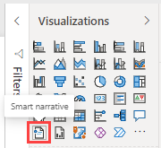 Skjermbilde av en visualiseringsrute med Smart narrativ visualobjektikonet valgt.