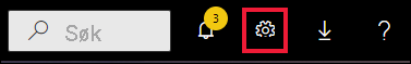 Skjermbilde som viser menylinjen i Power BI. Søkeboksen og noen ikonknapper er synlige. Tannhjulikonet er fremhevet.