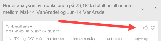 Skjermbilde av tommelen opp og tommelen ned øverst i et visualobjekt.