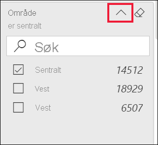 Skjermbilde av et utvidet filter og pilen ved siden av filternavnet uthevet.