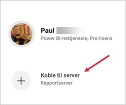 Skjermbilde av dialogboksen innstillinger med Koble til server uthevet.