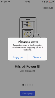 Skjermbilde av dialogboksen Logg på nødvendig på rapportserveren.