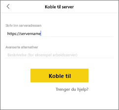 Skjermbilde av dialogboksen Koble til server.