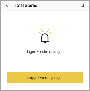 Skjermbilde av varslingsregelen, som ikke viser noen varsler angitt.