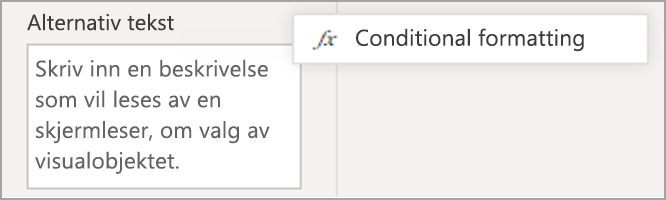 Skjermbilde av alternativ tekst-ruten, som uthever ikonet for betinget formatering.