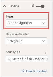 Skjermbilde som viser sidenavigasjonshandling.