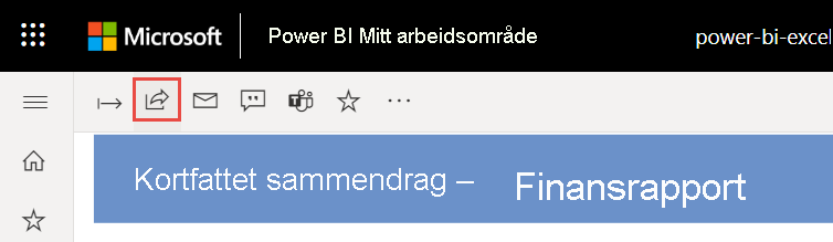 Skjermbilde av deling av rapporten fra Power Bi-tjeneste.