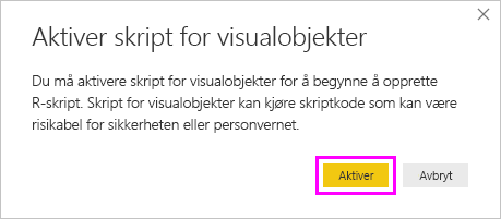 Skjermbilde av dialogboksen Aktiver skriptvisualobjekter, som uthever Aktiver.