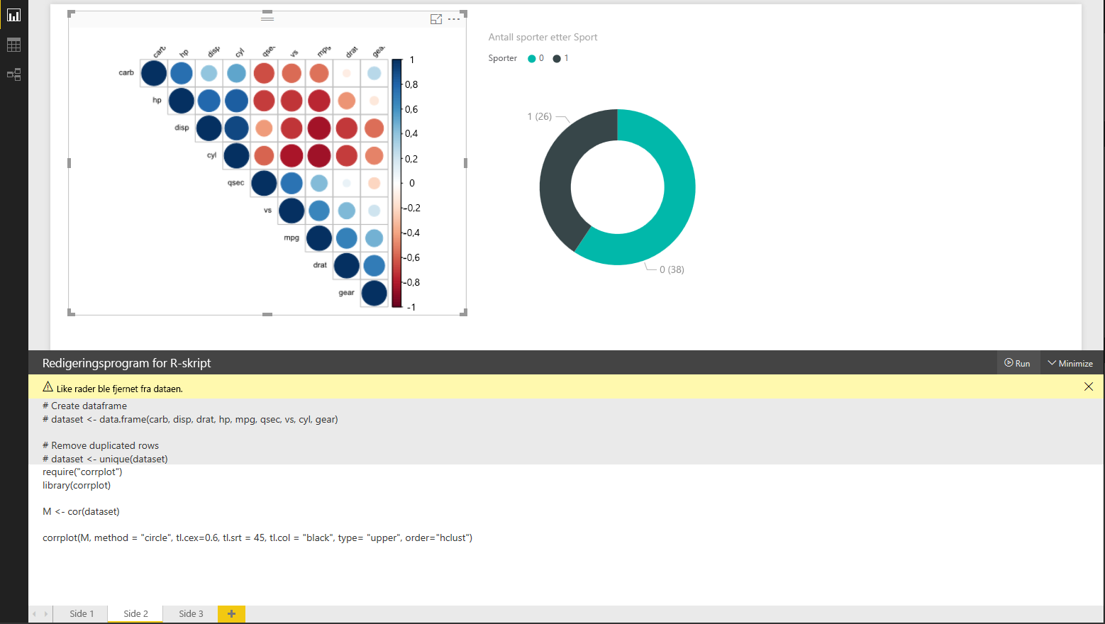 Skjermbilde av eksempelet på R-visualobjektets sirkeltegning.