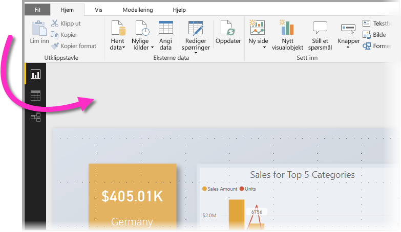 Skjermbilde av Power BI Desktop, som uthever bakgrunnsområdet.