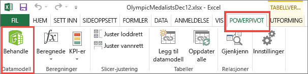 Åpne PowerPivot i Excel