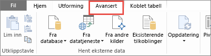 Avansert-fanen i PowerPivot