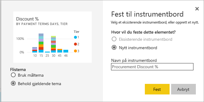 Skjermbilde av vinduet Fest til instrumentbord.