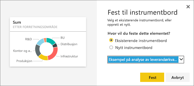 Skjermbilde av dialogboksen Fest til instrumentbord.