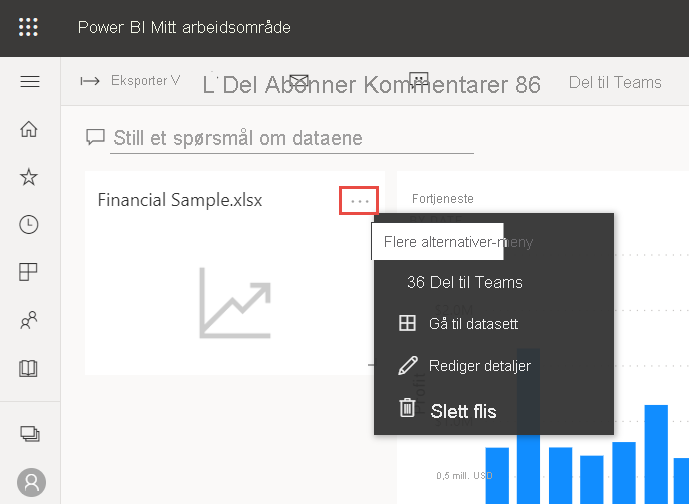 Skjermbilde av Flere alternativer for en flis.