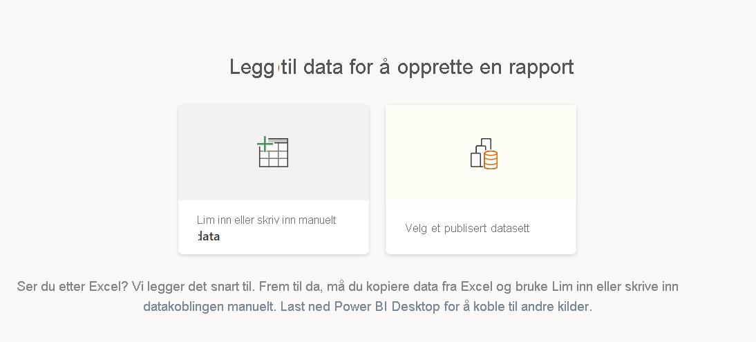 Skjermbilde av legg til data for å opprette rapportalternativer.