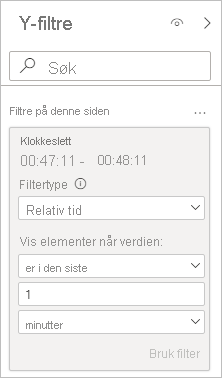 Skjermbilde som viser et filterkort med en filtertype relativ tid valgt.