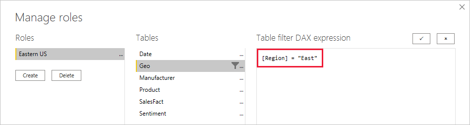 Skjermbilde som viser hvordan du definerer en statisk R L S-rolle.