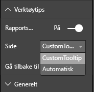 Skjermbilde som viser dialogboksen Verktøytips for rapportside.