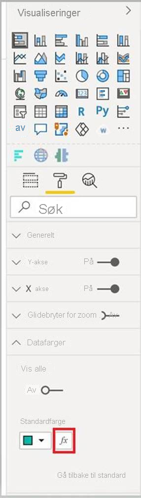 Skjermbilde av knappen for betinget formatering, slik den vises i Power BI, ved siden av den vanlige fargeknappen.