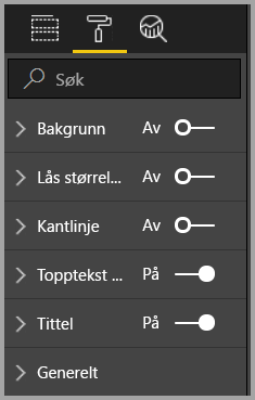 Skjermbilde av generelle og visuelle formateringsalternativer i formateringsruten.