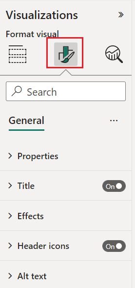 Skjermbilde av formateringspanelet med bare generelle formateringsalternativer.